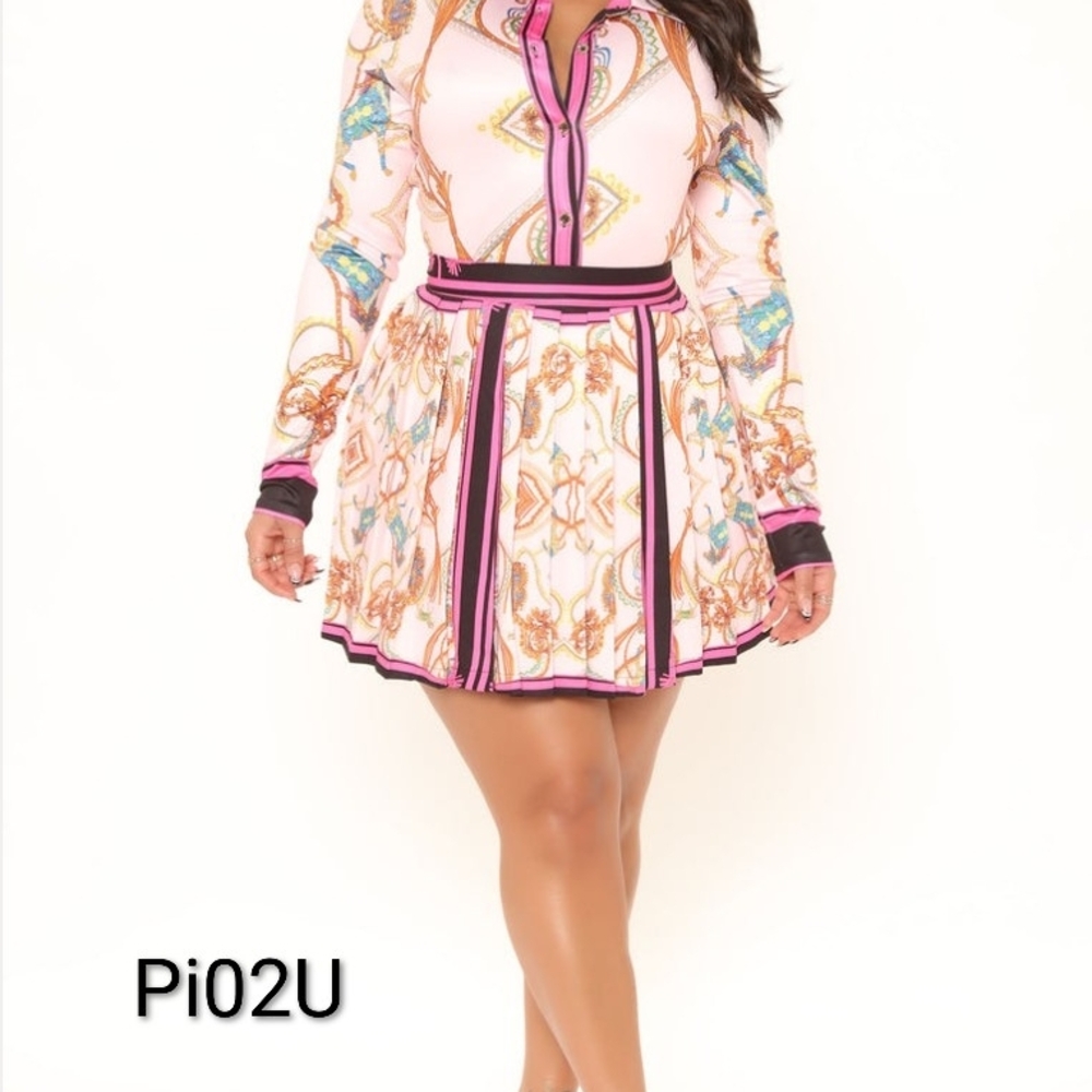 Fashion Nova Pink and Black Skirt Set